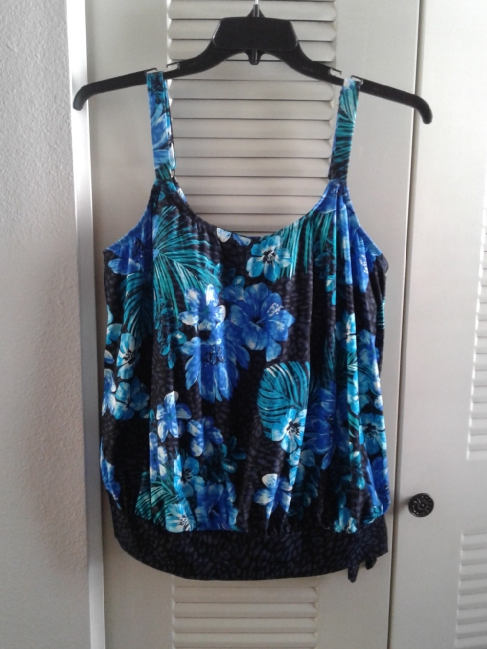 Beach House Blue Floral Scoop Neck Swim Top with Tropical Print